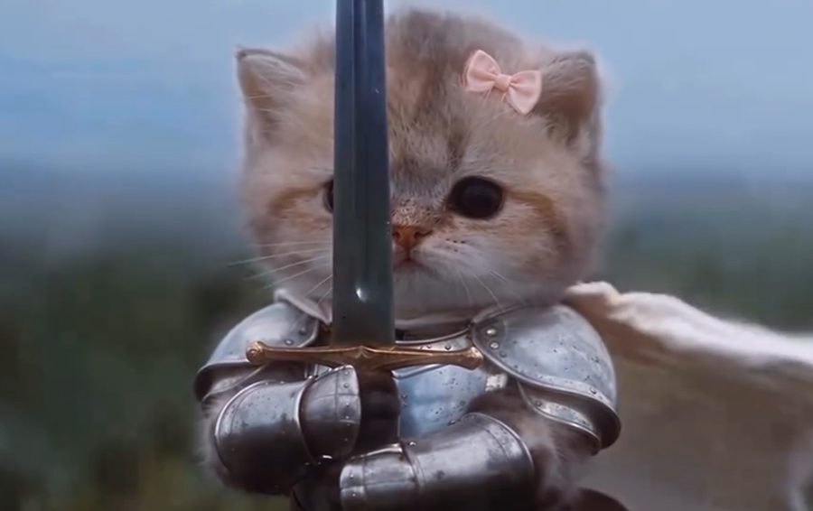 Фото: соцсети, кадры из видео - kitten.knight.plush мем котёнок в доспехах с мечом