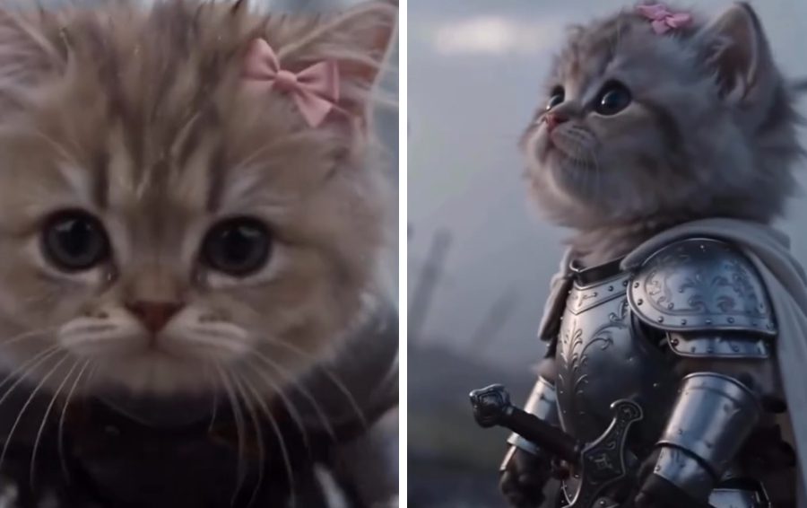 Фото: соцсети, кадры из видео - kitten.knight.plush мем котёнок в доспехах с мечом